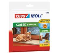 tesa UK tesamoll E-Profile Seal - Self Adhesive Rubber Draught Excluder for Insulating Gaps in Windows and Doors - Brown - 6 m x 9 mm