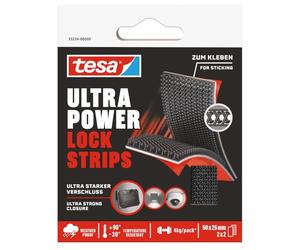 tesa Ultra Power Lock Strips - Self-Adhesive Velcro Tape Strips with Extremely Strong Velcro Fastening - Weatherproof, UV and Temperature Resistant - Tape for Indoor and Outdoor Use - Pack of 4-50 x