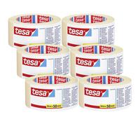tesa UK Masking Tape ECONOMY EcoLogo - Painters Tape, 4 Days Residue-Free Removal, Without Solvent - Narrow, 6x 50 m x 50 mm, Clear