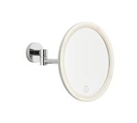 tesa VISIOON LED Make-up Mirror - 5x Magnification - Chrome - Ø 18 cm | Wireless vanity mirror with touch control, dimmable lighting, rechargeable battery and articulated arm - No drilling