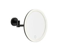 tesa Visioon LED Make-Up Mirror - Wall Mount Round Vanity Mirror - Dimmable Lighting, Touch Control, Integrated Rechargeable Battery, 5x Magnification, Articulated Arm - No Drill - 18 cm - Black
