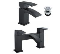 Tesa Waterfall Bath Filler Tap, Basin Mixer Tap Set & Waste Black Matte Nes Home Black One Size