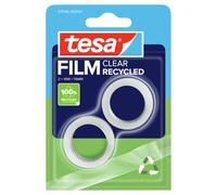 tesafilm Clear Recycled Tape - Transparent - 2 Rolls - 10m x 15mm | Two tear-resistant transparent film rolls made from 100% recycled plastic - strong, solvent-free and resistant to ageing