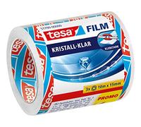 tesa Adhesive Tape tesafilm crystal-clear, High transparency, Age-resistant, 10 m x 15 mm, Pack of 3
