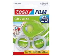 tesafilm Mini Finger Dispenser ecoLogo includes 2 Rolls of tesafilm Eco and Clear Adhesive Tape - Green , 10m x 19mm