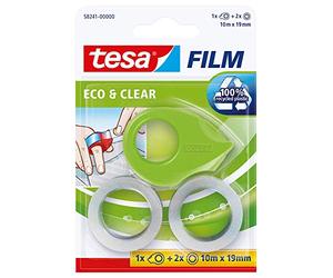 tesafilm Mini Finger Dispenser ecoLogo includes 2 Rolls of tesafilm Eco and Clear Adhesive Tape - Green , 10m x 19mm