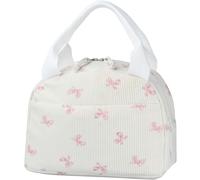 TESAFNG Lunch Bag - Insulated Lunch Box for Women, Reusable Large Capacity Cooler Bag for Adult, Small Leakproof Cute Corduroy Lunch Tote for Work Office Travel Picnic (Pink Bow)