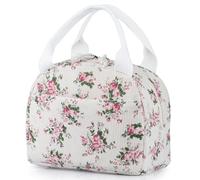 TESAFNG Lunch Bag - Insulated Lunch Box for Women, Reusable Large Capacity Cooler Bag for Adult, Small Leakproof Cute Corduroy Lunch Tote for Work Office Travel Picnic (Pink Flower)
