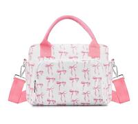 TESAFNG Lunch Box for Women Insulated Lunch Bag Cute Corduroy Lunch Tote Bags Lightweight Reusable Leakproof Cooler Bag with Adjustable Shoulder Strap for Work Office Travel Picnic (Pink Bow)