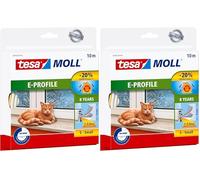 tesamoll E-Profile Seal - Self Adhesive Rubber Draught Excluder for Insulating Gaps in Windows and Doors - White - 10 m x 9 mm x 3.5 mm (Pack of 2)