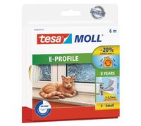 tesamoll E-Profile Seal - Self Adhesive Rubber Draught Excluder for Insulating Gaps in Windows and Doors - White - 6 m x 9 mm x 3.5 mm