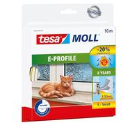 tesamoll E-Profile Seal - Self Adhesive Rubber Draught Excluder for Insulating Gaps in Windows and Doors - White - 10 m x 9 mm