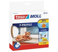 tesamoll P-Profile Seal - Self Adhesive Rubber Draught Excluder for Insulating Gaps in Windows and Doors - White - 25 m x 9 mm