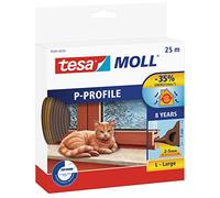 tesamoll P-Profile Seal - Self Adhesive Rubber Draught Excluder for Insulating Gaps in Windows and Doors - Brown - 25 m x 9 mm x 5.5 mm