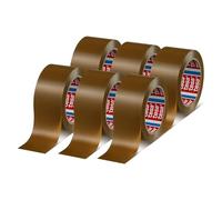 tesapack 4124 PVC/NR Parcel Tape - Brown - 6 Rolls - 66 m x 50 mm | Premium PVC Carton-Sealing Tape for Medium to Heavy Parcels - Tear-Resistant and Designed for Quiet Unwinding
