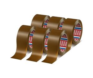 tesapack 4124 PVC/NR Parcel Tape - Brown - 6 Rolls - 66 m x 50 mm | Premium PVC Carton-Sealing Tape for Medium to Heavy Parcels - Tear-Resistant and Designed for Quiet Unwinding