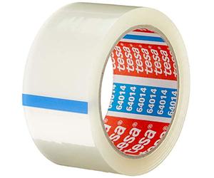 Tesapack 64014 - Low-noise packing tape for packing parcels and shipping boxes - transparent - 1 roll 66 m 50mm