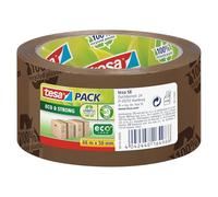 tesapack Eco & Strong - Environmentally Friendly Packing Tape Made of 100% Recycled Plastic, UV-Resistant and Age-Resistant - Brown Printed - 66 m x 50 mm