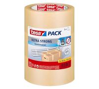 tesapack Ultra Strong - PVC Packing Tape for Firm Packaging and Secure Packing - Transparent - 66 m x 50 mm, Pack of 3