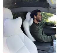 TESBEAUTY Upgraded Car Headrest Pillow 2 Packs Genuine Nappa Leather Car Neck Pillow Tesla Model Y Model 3 Model X Model S Universal Fit Neck Support Cushion White