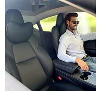 TESBEAUTY Upgraded Car Headrest Pillow 2 Packs Genuine Nappa Leather Car Neck Pillow Tesla Model Y Model 3 Model X Model S Universal Fit Neck Support Cushion Black
