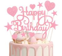 Teselife 11pc Pink Star & Heart Cake Topper Kit - Birthday, Baby Shower, Anniversary - Pink