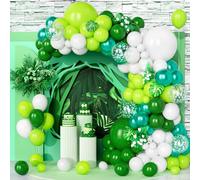 Teselife 123 PCS Matte White Dark Lime Green Confetti Latex Balloon Garland Arch Kit Metallic Green Confetti Balloon for Boys Birthday Wild One Jungle Safari Theme Party Decor