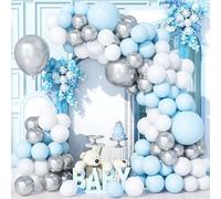 Teselife 137Pcs Blue Silver White Balloon Arch Kit, Pastel Blue Metallic Silver White Party Balloons Garland Kit for Birthday Baby Shower Wedding Anniversary Carnival Party Decorations Supplies