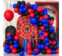 Teselife 141Pcs Black Red Blue Balloon Arch Kit, Royal Blue Black Red Party Balloons Garland Kit for Birthday Baby Shower Wedding Anniversary Carnival Party Decorations Supplies