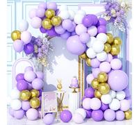 Teselife 150Pcs Purple Balloon Arch Kit, Deep Dark Purple White Metallic Gold Balloons Garland Kit for Birthday Baby Shower Wedding Anniversary Carnival Party Decorations Supplies