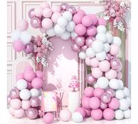 Teselife 153Pcs Pink Balloon Arch Kit, White Pastel Pink Metallic Party Balloons Garland Kit for Birthday Baby Shower Wedding Anniversary Carnival Party Decorations Supplies