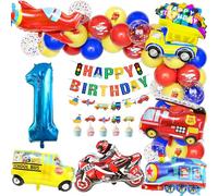 Teselife 1st Birthday Boys Transportation Car Theme Balloon Set - 47 Count, Red, Blue, Yellow - Boys' 1st Birthday Party Decoration