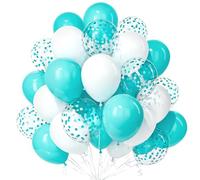 Teselife Blue White Balloons, 30Pcs 12 Inch White Teal Blue Turquoise Confetti Balloon Ribbon Girl Boy Men Women Birthday Wedding Anniversary Engagement Bridal Shower Valentine Bachelorette Party