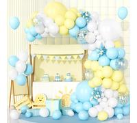 Teselife Blue Yellow Balloon, 123PCS Pastel White Blue Yellow Confetti Balloon Garland Arch Kit Latex Balloons for Boys Girl Birthday Baby Shower Wedding Anniversary Graduation Picnic Party Decoration