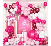 Teselife Hot Pink White Balloon, 123 PCS Pastel Pink White Balloon Garland Arch Kit Latex Metallic Red Confetti Balloons for Girls Women Birthday Baby Bridal Shower Wedding Anniversary Hen Party Decor