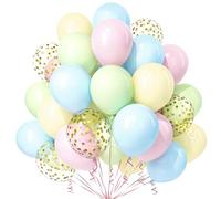 Teselife Pastel Balloons - 30pc 12in Multicolored Macaron Confetti Balloons with Ribbon - Perfect for Boys, Girls, Kids Birthday, Wedding, Anniversary Parties