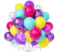 Teselife Pink Blue Purple Balloons, 30Pcs 12 Inch Hot Pink Yellow Purple Teal Blue Confetti Balloon with Ribbon Women Girls Birthday Wedding Prom Anniversary Mermaid Undersea Magic Theme Party Supply