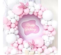 Teselife Pink White Balloons, 119Pcs Pastel Macaron Baby White and Pink Balloon Arch Garland Kit for Girl Women Kid Gender Reveal Bridal Baby Shower Engagement Anniversary Wedding Birthday Party Deco