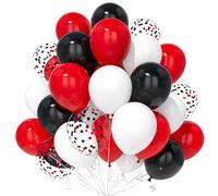 Teselife Red and Black Balloons, 30Pcs 12 Inch Red Black and White Confetti Balloon with Ribbon for Grils Boys Kids Baby Shower Birthday Wedding Graduation Casino Poker Card Pirate Theme Party Supply