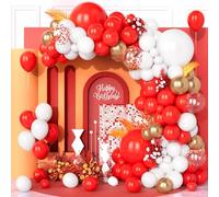 Teselife Red White Balloon, 123 PCS Red White Balloon Garland Arch Kit Latex Champagne Gold Confetti Balloons for Men Women Birthday Valentine Christmas Wedding Baby Shower Graduation Party Decoration