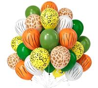Teselife Safari Jungle Balloons, 30Pcs 12 Inch Sage Olive Green Leopard Zebra Deer Tiger Printed Dark Green Balloon Boys Kid Birthday Anniversary Baby Shower Animal Jungle Safari Party Decorations
