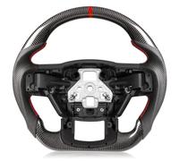 TESFEEL Carbon Fiber Steering Wheel for F150 2015-2020 for F150 Accessories D-shaped Flat-bottom Steering Wheel Preforated Leather Grip Hand-Stitched for F150 without Paddle Shifter Models