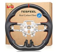 TESFEEL Real Carbon Fiber Steering Wheel for Mustang 2015-2017 Nappa Perforated Leather with Hand Stitching D-shaped Steering Wheel for Mustang EcoBoost/GT/V6 for Shelby GT350/GT350R