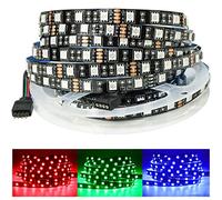 Tesfish 5M RGB LED Strip Light 12V Black PCB Board 5050 IP20 300 LEDs for Bedroom, Kitchen Decoration