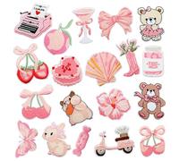 TESGADGETS 20 Pieces Pink Coquette Iron-on Patches - Sweet, Feminine Embroideries for Jackets, Jeans, Backpacks and Hats - DIY Clothing Decoration for Girls