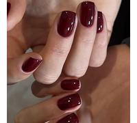 TESGADGETS 24 pieces burgundy press-on nails, extra short, stick-on nails, round reusable artificial nails, acrylic artificial manicure sets for women