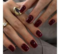 TESGADGETS 24 Pieces Wine Red Jelly-Gel Press-on Nails - Extra Short, Round Shape, Glossy & Reusable - Artificial Acrylic Nails for Ladies, Manicure Set