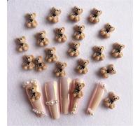 TESGADGETS 40 Pieces Cute Nail Charms, Brown Bear, 3D Resin Bear with Black Ribbon, Nail Decorations, Accessories for DIY Manicure Nail Art Designs
