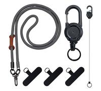 TESGADGETS Anti-theft Phone Strap, retractable phone holder with belt clip, phone lanyard with steel wire, for travel, hiking, work and music festivals (Grey Black)