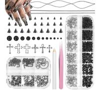 TESGADGETS Cross-Shaped Nail Charms, Punk Nail Charms, Nail Art Spike Metal Studs, Flat Beads, Jewels, Beads for Nail DIY Craft Accessories, Black
